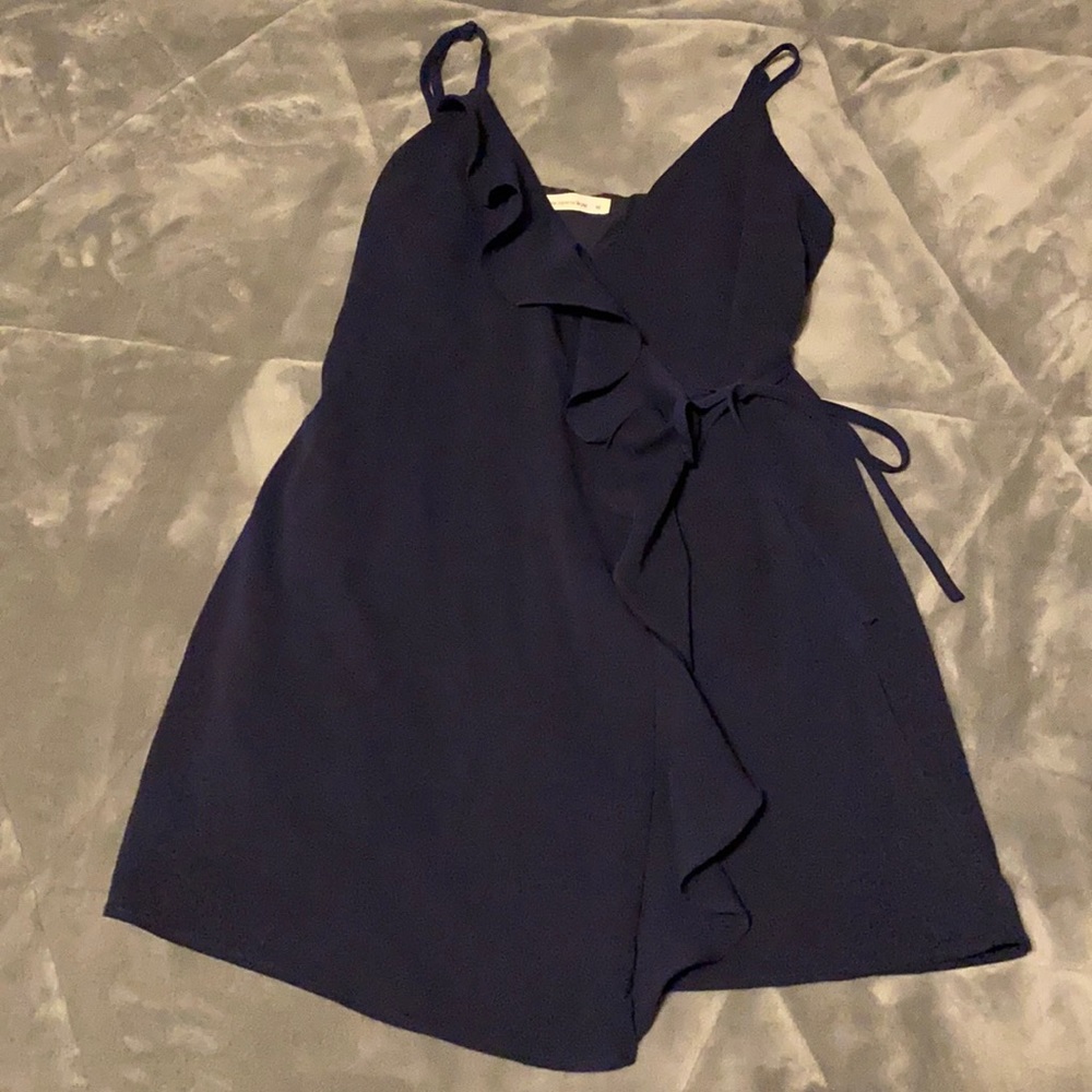 Navy ruffle wrap dress